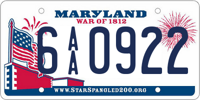 MD license plate 6AA0922