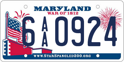 MD license plate 6AA0924