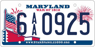 MD license plate 6AA0925