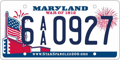 MD license plate 6AA0927