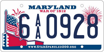 MD license plate 6AA0928