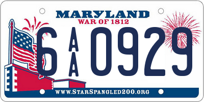 MD license plate 6AA0929