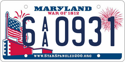 MD license plate 6AA0931