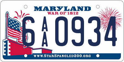 MD license plate 6AA0934