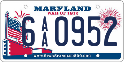 MD license plate 6AA0952