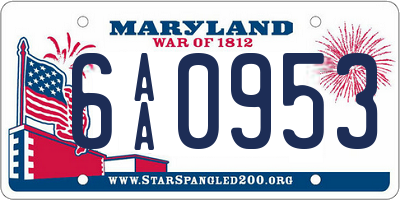 MD license plate 6AA0953