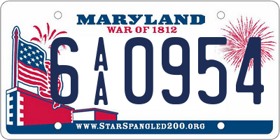 MD license plate 6AA0954