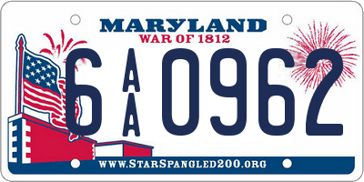 MD license plate 6AA0962