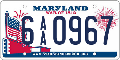 MD license plate 6AA0967