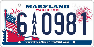 MD license plate 6AA0981