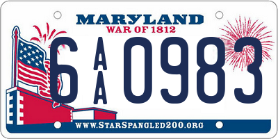 MD license plate 6AA0983