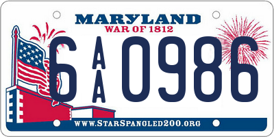 MD license plate 6AA0986