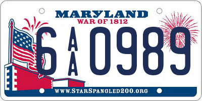 MD license plate 6AA0989