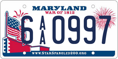 MD license plate 6AA0997