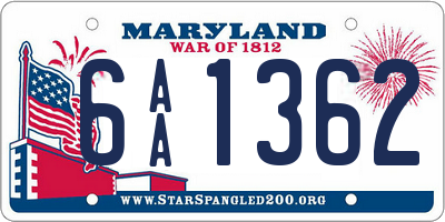 MD license plate 6AA1362