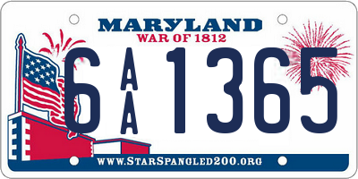 MD license plate 6AA1365
