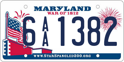 MD license plate 6AA1382