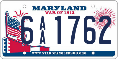 MD license plate 6AA1762