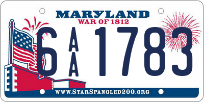 MD license plate 6AA1783