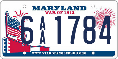 MD license plate 6AA1784