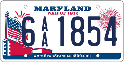 MD license plate 6AA1854