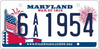 MD license plate 6AA1954