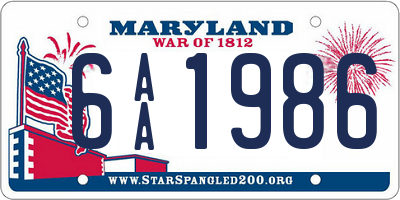 MD license plate 6AA1986