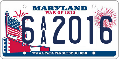 MD license plate 6AA2016