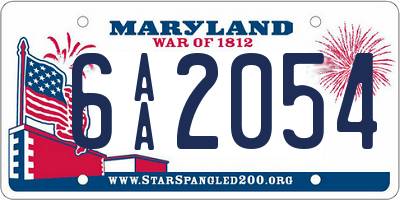 MD license plate 6AA2054