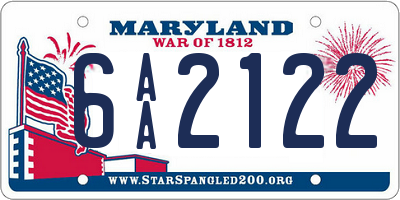 MD license plate 6AA2122