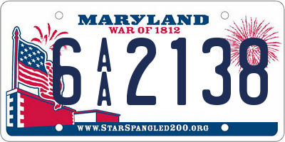 MD license plate 6AA2138