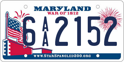 MD license plate 6AA2152