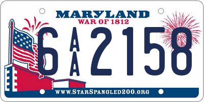 MD license plate 6AA2158