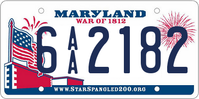 MD license plate 6AA2182