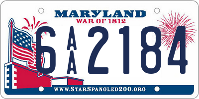 MD license plate 6AA2184