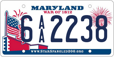 MD license plate 6AA2238