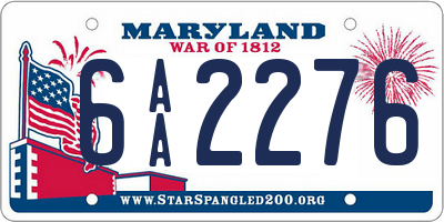 MD license plate 6AA2276