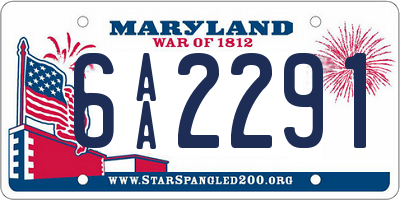 MD license plate 6AA2291