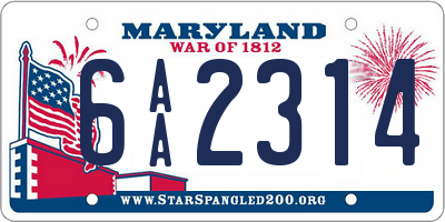 MD license plate 6AA2314