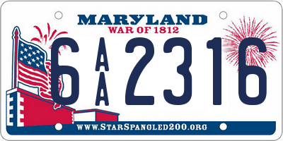 MD license plate 6AA2316