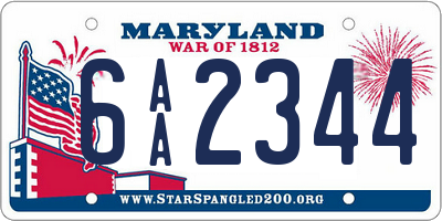 MD license plate 6AA2344