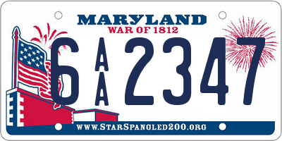 MD license plate 6AA2347