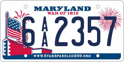 MD license plate 6AA2357