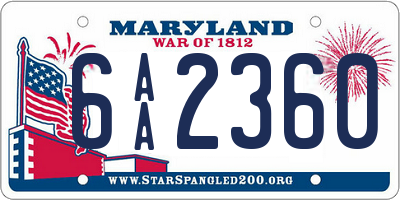 MD license plate 6AA2360