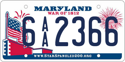 MD license plate 6AA2366