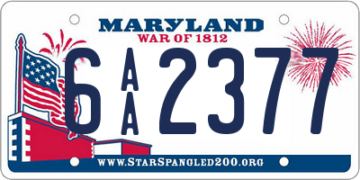 MD license plate 6AA2377