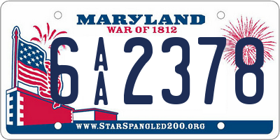 MD license plate 6AA2378