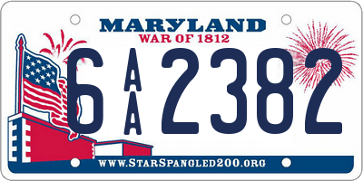 MD license plate 6AA2382