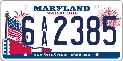 MD license plate 6AA2385