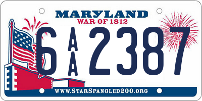 MD license plate 6AA2387